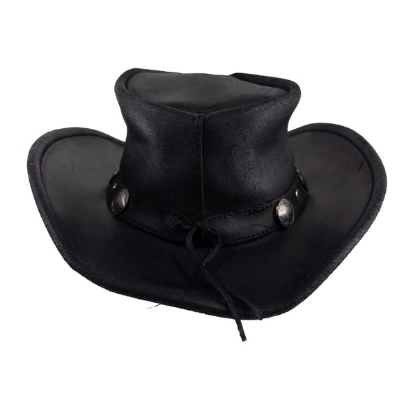 Minnetonka Buffalo Nickel Outback Cowboy Hat Size Medium Black Suede Leather - Picture 3 of 8